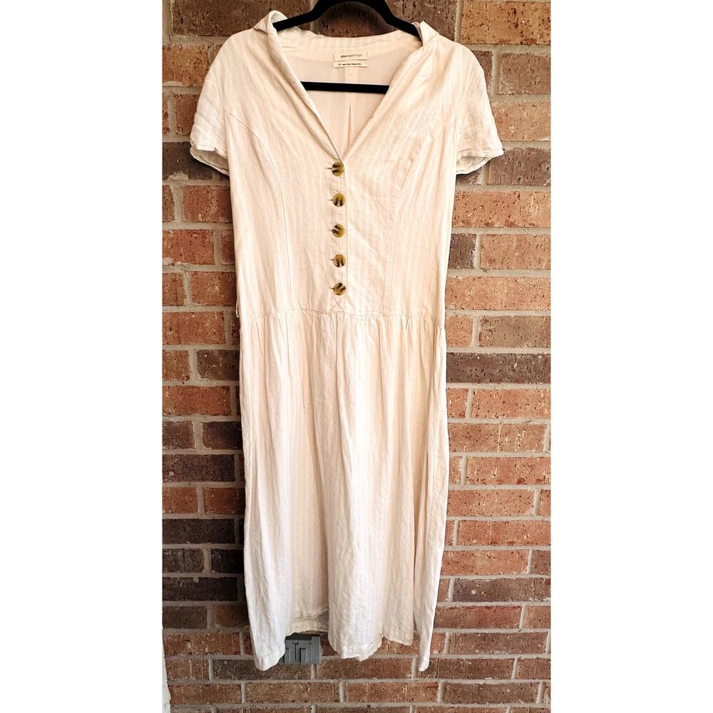 Urban Outfitters Women's Beige Striped Short Sleeve Midi Shirt Dress Size Small - Picture 1 of 3